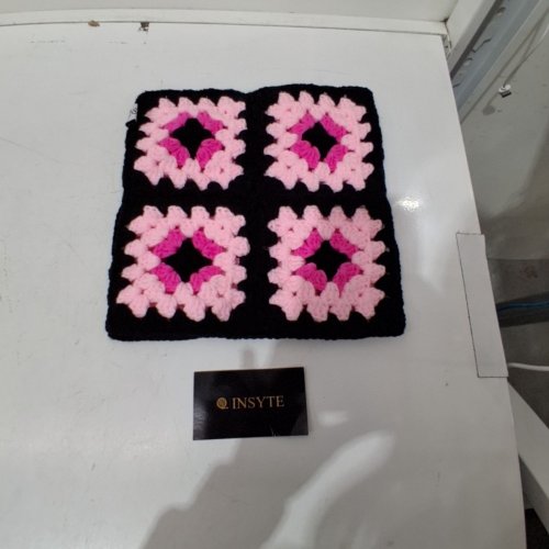 WOMEN'S INSYTE GRANNY SQUARE CROCHET TEXTILE HAT - OSFM - BLACK, PINK, AND MAGENTA image 2