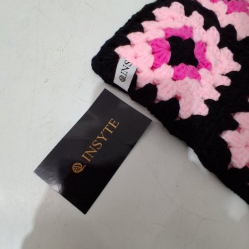 WOMEN'S INSYTE GRANNY SQUARE CROCHET TEXTILE HAT - OSFM - BLACK, PINK, AND MAGENTA image 3