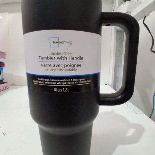 MAINSTAYS STAINLESS STEEL TUMBLER WITH HANDLE - 40 OZ / 1.2L - BLACK image 2