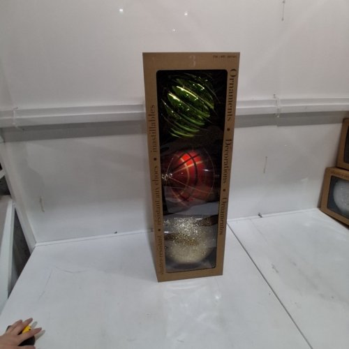 3PC CGH CHRISTMAS ORNAMENT DECORATIVE BALLS - 10" - RED, GOLD, AND GREEN (MODEL: 1851441) image 2