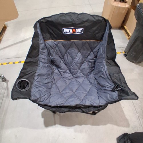 OVERMONT OVERSIZED FOLDING CAMPING CHAIR FULLY PADDED WITH COOLER POCKET - 39" - GREY image 2