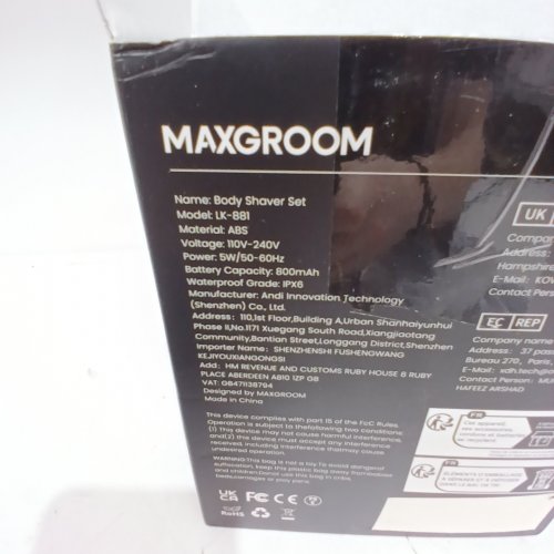 6PC MEN'S MAXGROOM MANSCAPE BODY HAIR TRIMMER ELECTRIC RAZOR WITH ADJUSTABLE COMB, 4 INTERCHANGEABLE TRIMMING HEADS AND TRAVEL POUCH - BLACK (MODEL: LK-881) image 4