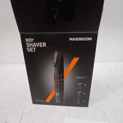 6PC MEN'S MAXGROOM MANSCAPE BODY HAIR TRIMMER ELECTRIC RAZOR WITH ADJUSTABLE COMB, 4 INTERCHANGEABLE TRIMMING HEADS AND TRAVEL POUCH - BLACK (MODEL: LK-881) image 5