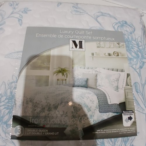 3PC MODERN SUITES REVERSIBLE QUILT SET - QUEEN - BLUE image 2