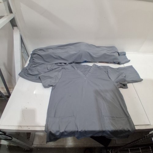 2PC WOMEN'S SCRUB TOP AND PANTS SET - SIZE LARGE - GREY image 2