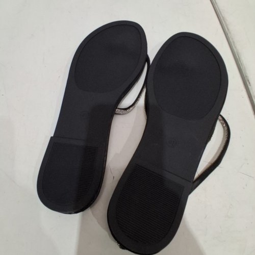 WOMEN'S SPARKLY STRAP FLIP-FLOP SANDALS - SIZE 9.5 (41) - BLACK/SILVER image 3