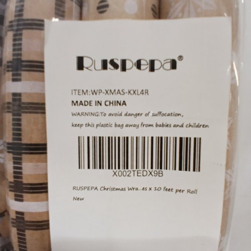 4PC RUSPEPA GIFT WRAPPING PAPER - 2.5FT X 10FT EACH ROLL - KRAFT BROWN (MODEL: WP-XMAS-KXL4R) image 4