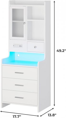 ADORNEVE STORAGE CABINET WITH FROSTED GLASS DOOR AND DRAWERS - 49" - WHITE image 2