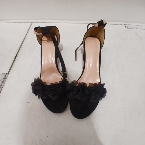 WOMEN'S FLORAL ANKLE STRAP SANDALS - SIZE 40/9 - BLACK image 3
