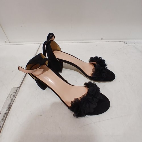 WOMEN'S FLORAL ANKLE STRAP SANDALS - SIZE 40/9 - BLACK image 4