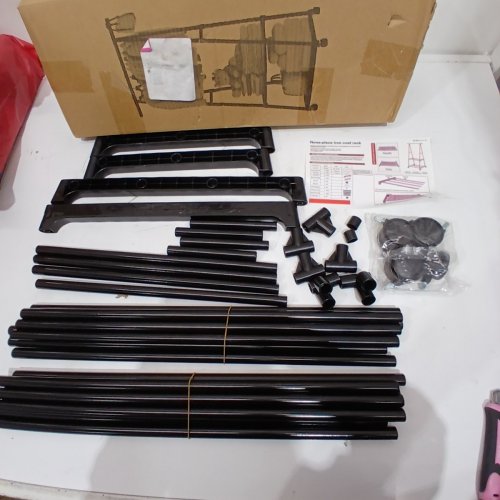 METAL COAT RACK WITH 2 SHELVING TIERS - BLACK image 4