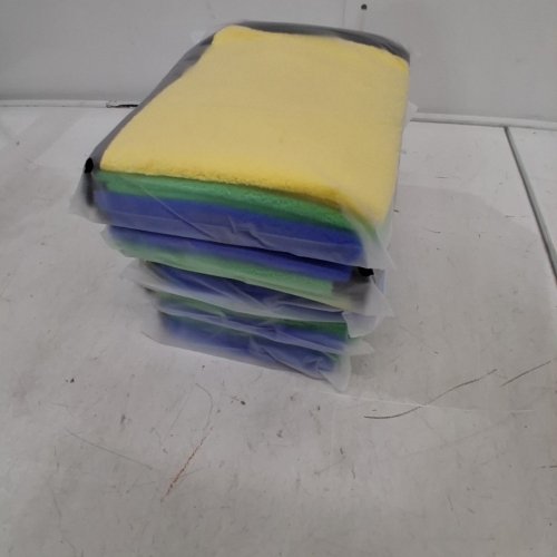 5 (3PK) PREMIUM MICROFIBER CLEANING CLOTH FOR CAR, KITCHEN, GLASS - 12" - GREEN / BLUE / YELLOW image 2