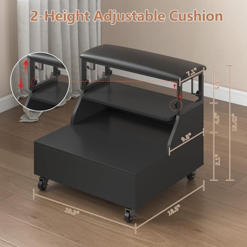 P MOBILE PEDICURE STOOL WITH WHEELS - 18" X 19" - BLACK image 2