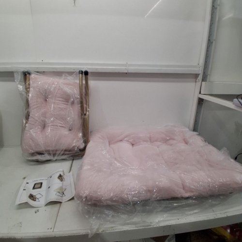 2PC GIVJOY FOLDING FAUX FUR SAUCER CHAIR WITH FOOTSTOOL - PINK image 2