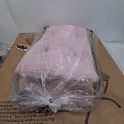 2PC GIVJOY FOLDING FAUX FUR SAUCER CHAIR WITH FOOTSTOOL - PINK image 5