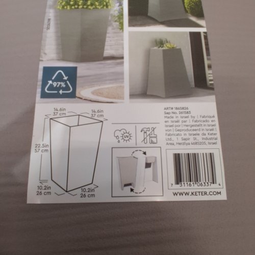 KETER WAVE TALL PLANTER POT - 22.5" - LIGHT GREY (MODEL: 1865826) image 2
