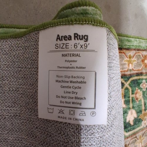 WASHABLE VINTAGE STYLE AREA RUG - 6FT X 9FT - GREEN/BROWN image 2
