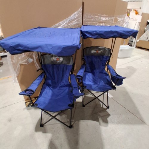 2PK OVERMONT FOLDING CAMPING CHAIR WITH COOLER POCKET AND CANOPY/SUN SHADE - 330 LBS MAX - BLUE/GREY image 3