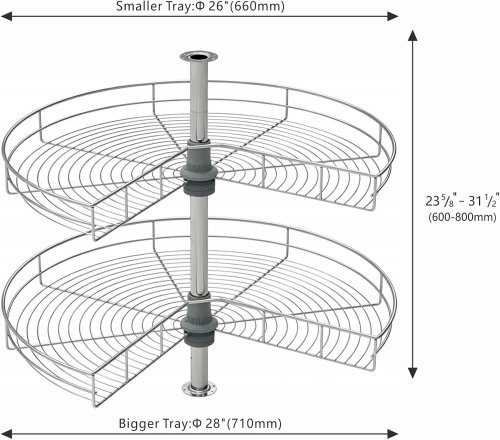 LOVKIT BLIND CORNER LAZY SUSAN 2-TIER ORGANIZER - 28" X 24"-30" - SILVER image 2