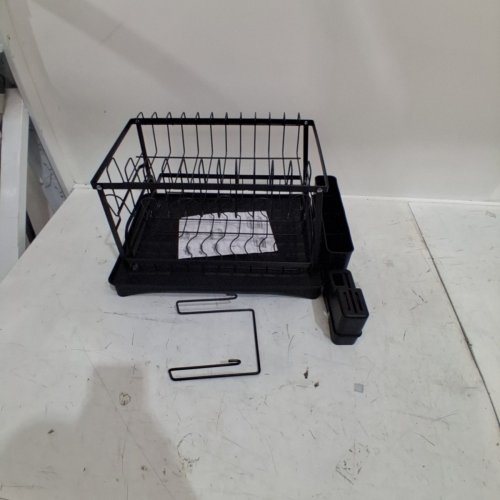 2 Tier Drying Rack Kitchen with Drainboard - 11.4" x 14" x 10.2" - black image 2