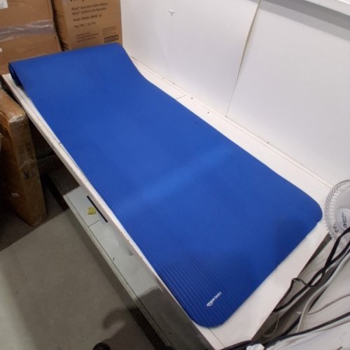 AMAZON BASICS EXTRA THICK EXERCISE YOGA MAT WITH CARRY STRAP - 74" X 24" X - 1/2" THICK - BLUE image 2