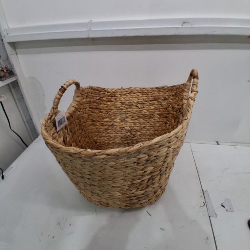 LARGE SEAGRASS WOVEN WICKER BASKET WITH ARCHED HANDLES - 19" X 20" - NATURAL/BROWN (MODEL: 48970) image 2