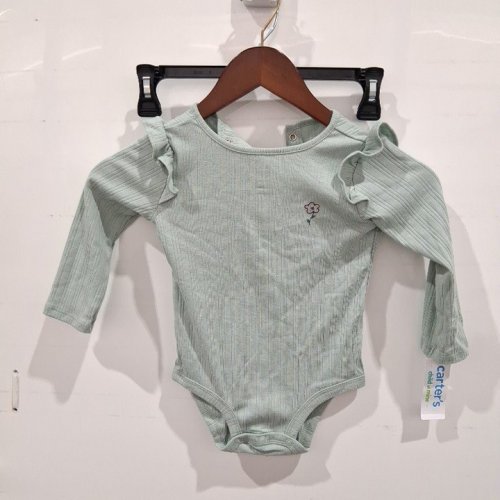 BABY'S CARTER'S RIBBED LONG SLEEVE RUFFLE BODYSUIT - 24M - MINT GREEN (STYLE: WKT123085-CAN) image 2