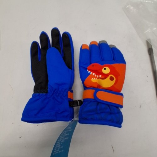 1PR TODDLERS VIREN DINOSAUR PRINT WINTER GLOVES - SMALL - BLUE AND ORANGE image 4