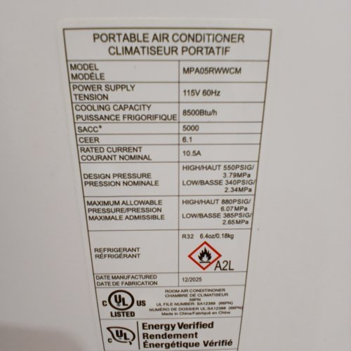 MIDEA PORTABLE AIR CONDITIONER WITH COMPACT INDOOR COOLING UNIT WITH REMOTE CONTROL, EASY-ROLL CASTERS, 3-IN-1 COOLING, FAN AND DEHUMIDIFIER MODES - 5,000 BTU - WHITE (MODEL:MPA05RWWCM) image 7
