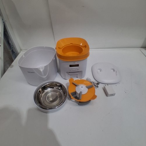 YUPOSL AUTOMATIC CAT FEEDER FOOD DISPENSER WITH ANTI-JAM DESIGN AND STAINLESS STEEL BOWL - 3L - WHITE/ORANGE (MODEL: YPF01) image 3