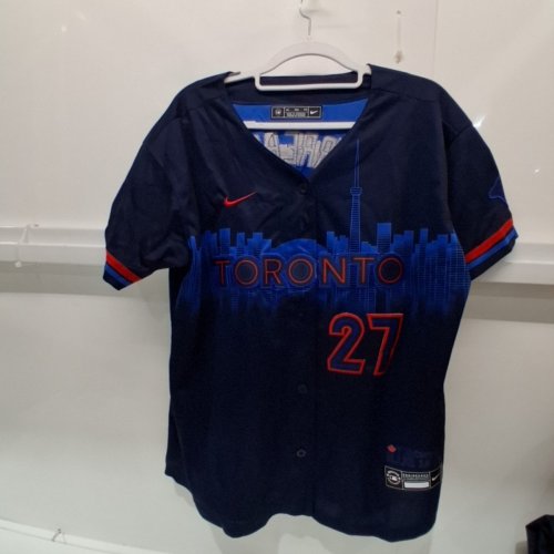 MEN'S NIKE VLADIMIR GUERRERO JR. NAVY TORONTO BLUE JAYS CITY CONNECT LIMITED JERSEY - XXL - BLACK/BLUE/RED image 2