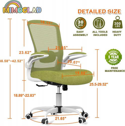MIMOGLAD HIGH BACK HOME OFFICE CHAIR WITH ADJUSTABLE LUMBAR - 42.52" X 19.68" - PEAR GREEN image 2