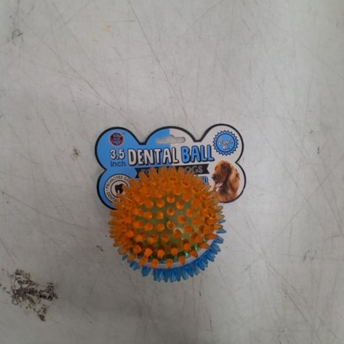 DENTAL CHEWING DOG BALL - 3.5" - ORANGE/BLUE (MODEL: 97551) image 3
