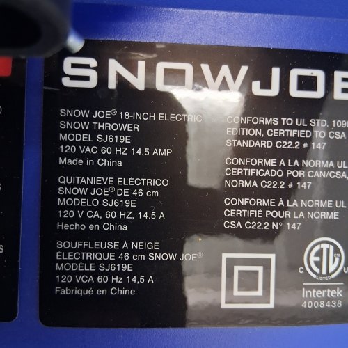 SNOW JOE CORDED ELECTRIC SNOW THROWER WITH LIGHT - 18"/14.5AMP - BLUE/BLACK (MODEL: SJ619E) image 3