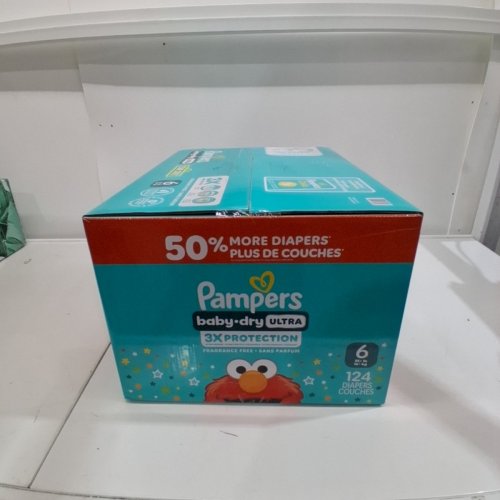 124PK PAMPERS BABY DRY ULTRA FRAGRANCE FREE 3X PROTECTION DIAPERS - SIZE 6 (35LB+) image 2