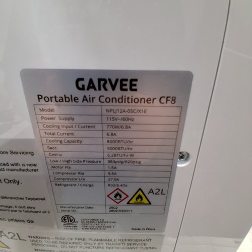 GARVEE 3-IN1 PORTABLE AIR CONDITIONER AC UNIT WITH DEHUMIDIFIER FAN AND REMOTE CONTROL - 8000BTU/HR - 115V - 60HZ - 770W - 6.8A - 13" X 15.9" X 34.8" - WHITE (MODEL: NPLJ12A-05C/X1E) image 10