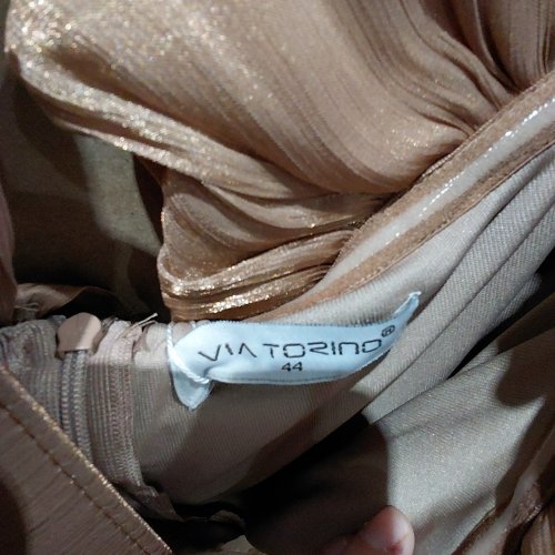 2PC VIA TORINO WOMENS OFF THE SHOULDER PLEATED SEQUINED EVENING GOWN - 44 - BROWN image 3