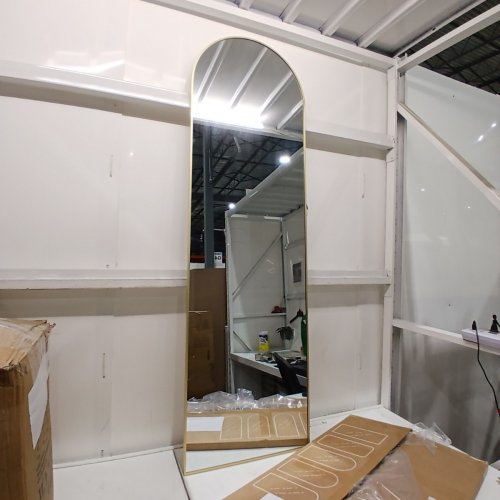 HARRITPURE ARCHED FULL LENGTH MIRROR, FREE STANDING OR WALL MOUNTED WITH ALUMINUM FRAME - 58" X 18" - GOLD image 2