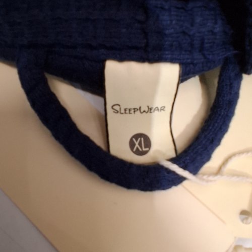 MEN'S WAFFLE SHAWL ROBE WITH WHITE TRIM - XL - NAVY BLUE image 3
