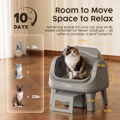 PETPIVOT OPEN TOP SELF CLEANING CAT LITTER BOX WITH STEP - 8L - GREY - (MODEL: AS12) image 2