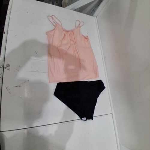 WOMEN'S TWO-PIECE CAMISOLE TOP & BUTTOM SWIMSUIT - LARGE - PEACH / BLACK image 2