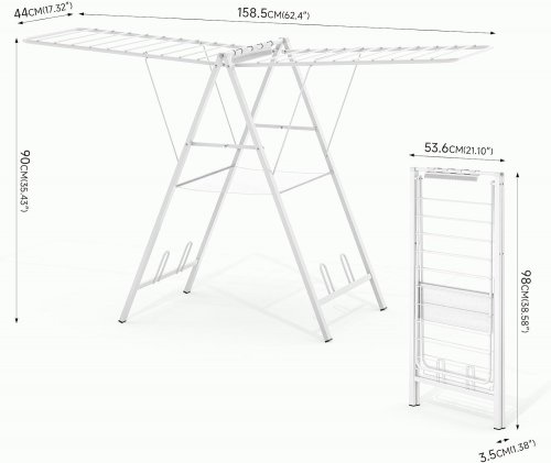 APEXCHASER FOLDABLE CLOTHES DRYING RACK - 62.4" X 35.4" - WHITE (MODEL: 155501A-WHITE) image 2