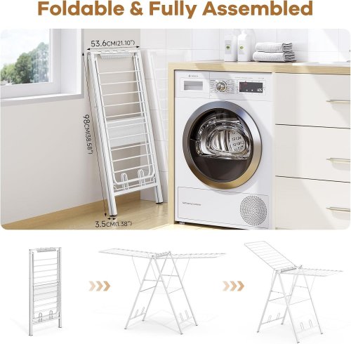 APEXCHASER FOLDABLE CLOTHES DRYING RACK - 62.4" X 35.4" - WHITE (MODEL: 155501A-WHITE) image 3