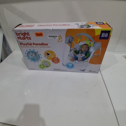 BRIGHT STARTS PLAYFUL PARADISE PORTABLE COMPACT AUTOMATIC BABY SWING WITH MUSIC - MULTICOLOR - (MODEL:O0504) image 4