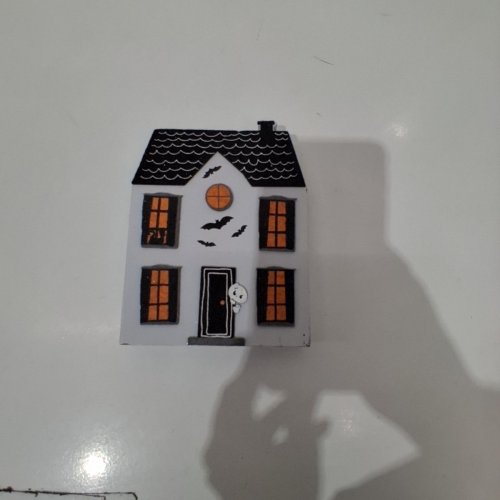 HALLOWEEN WOODEN HAUNTED HOUSE WALL DECOR - 8" - WHITE/BLACK/ ORANGE image 2