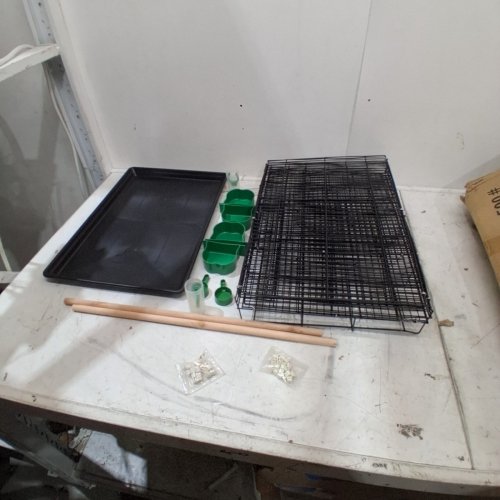 METAL PET BIRD CAGE WITH FEEDERS - 34.6" X 15.7" - BLACK image 2