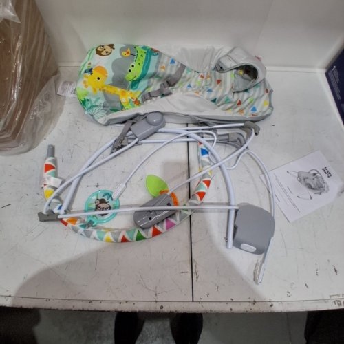 BRIGHT STARTS VIBRATING BOUNCER WITH 3-POINT HARNESS AND REMOVABLE TOY BAR - 20LB MAX - SAFARI FUN (MODEL: 12204) image 3