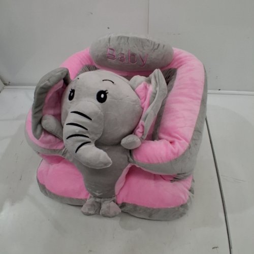 KIDS SIT UP CHAIR ELEPHANT FLOOR SEAT FOR BABY - SOFT PLUSH SUPPORT PILLOW WITH NON SLIP BASE - PINK/GREY image 2