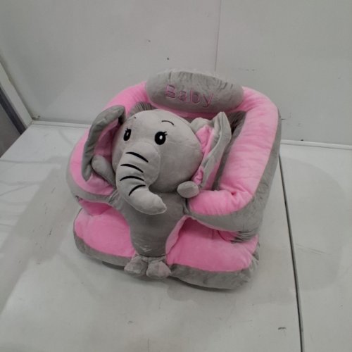 KIDS SIT UP CHAIR ELEPHANT FLOOR SEAT FOR BABY - SOFT PLUSH SUPPORT PILLOW WITH NON SLIP BASE - PINK/GREY image 3