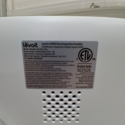 LEVOIT SMART EVAPORATIVE HUMIDIFIER - UP TO 3000 SQ. FT- 22.7L - WHITE (MODEL: LEH-S602S-WCA) image 3